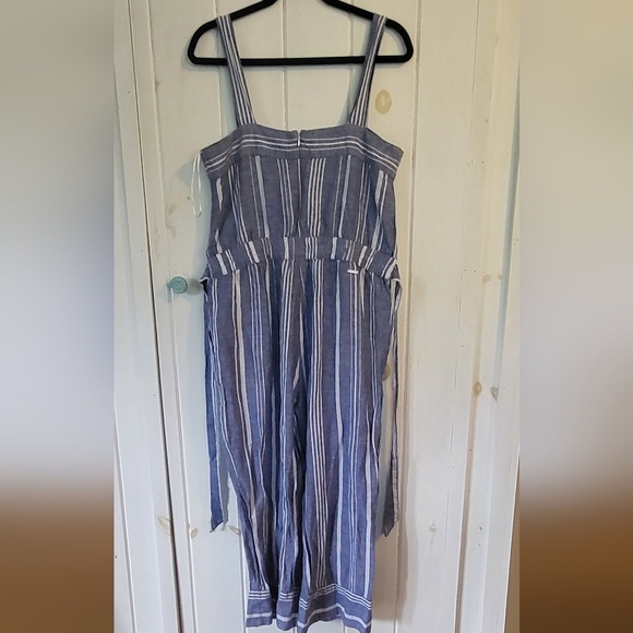 Nautica Linen Blend Bib Elastic Back Stripe Jumpsuit - Picture 7 of 10